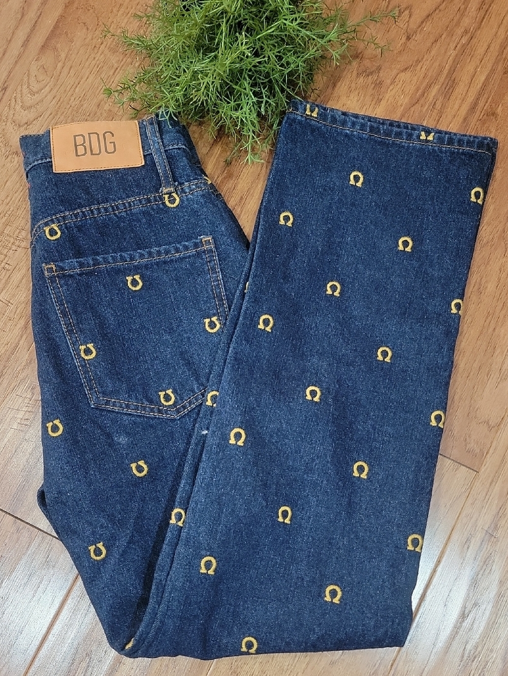 BDG Dark Blue Cowboy Jeans with Lucky Horseshoe Embroidery